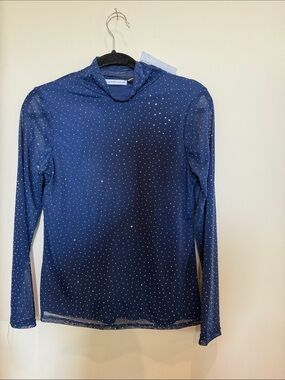 Navy Sheer Polka Dot Long Sleeve Top